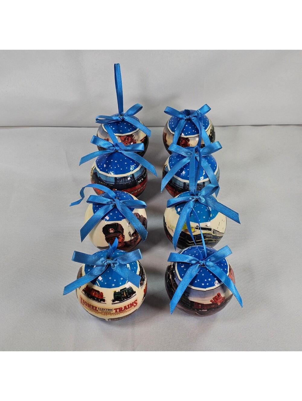 Lionel Electric Trains Vintage Style Decoupage Christmas Ornaments Set of 8 Blue